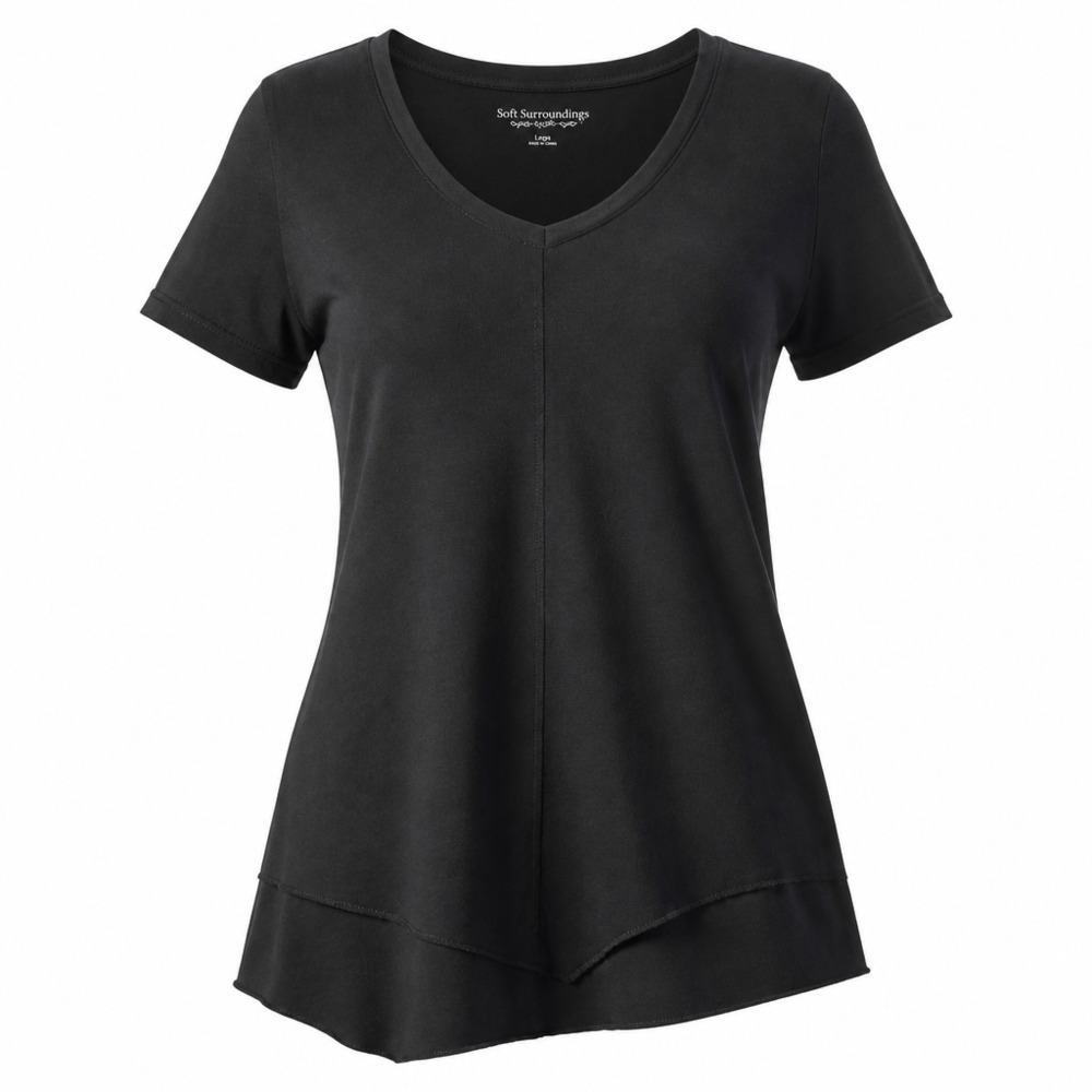 Soft Surroundings V-Neck Short-Sleeve Tunic with Sharkbite Hem